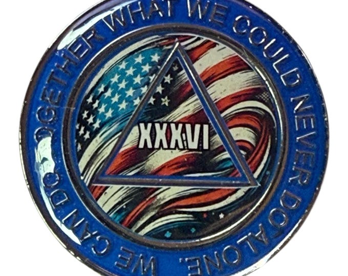American Flag AA Recovery Medallion: Serenity Prayer Sobriety Token