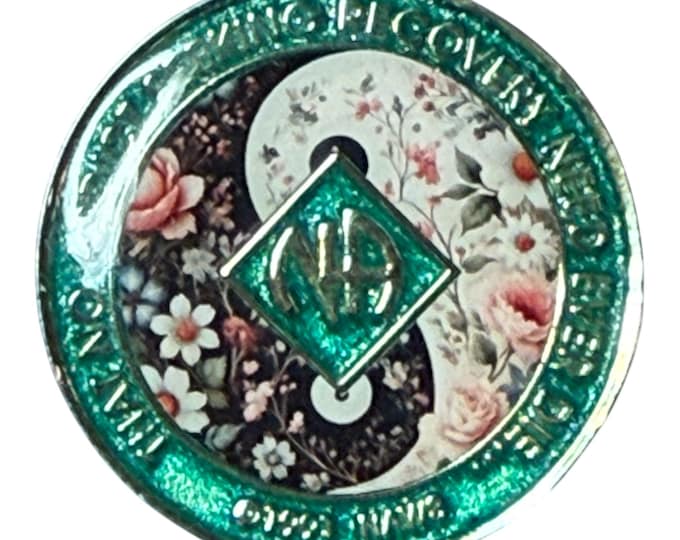 Floral Yin-Yang NA Token: Custom Sobriety Anniversary Coin