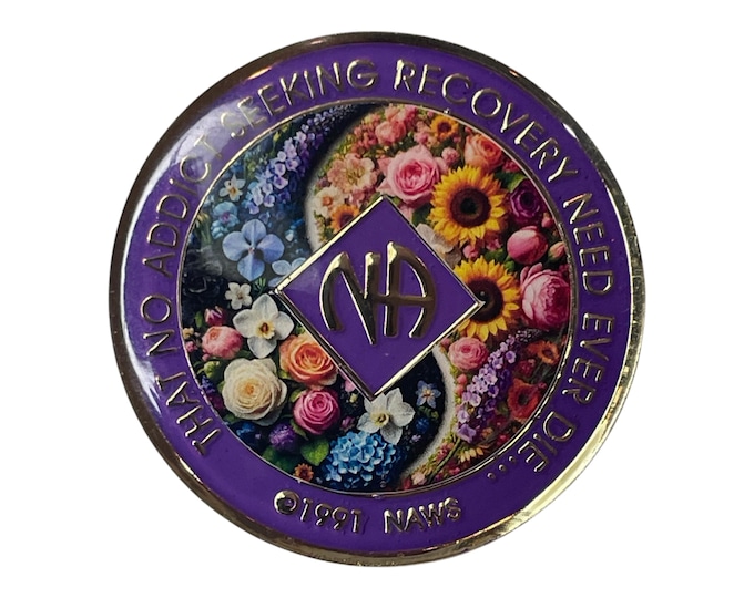 Floral NA Medallion: Narcotics Anonymous Sobriety Gift