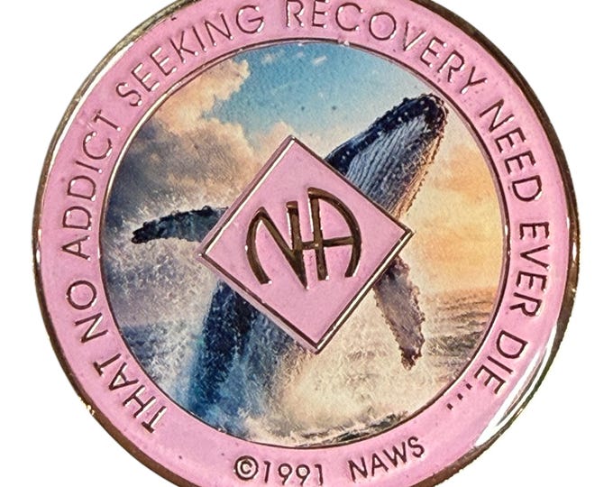 Whale-Themed NA Medallion – Ocean Strength Recovery Chip with “That No Addict…” Back