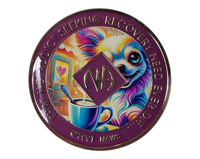 NA Recovery Medallion: Rainbow Dog Art, Custom Clean Time Chip