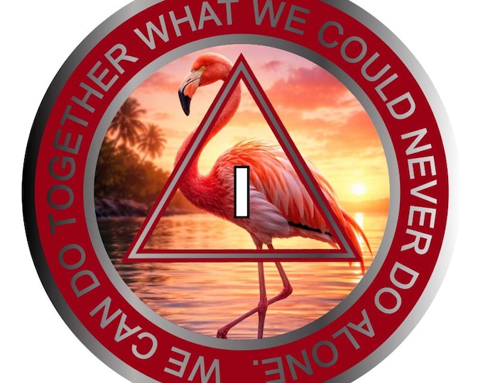 Flamingo Recovery Medallion – Alcoholics Anonymous AA Sobriety Chip – Choose Your Year
