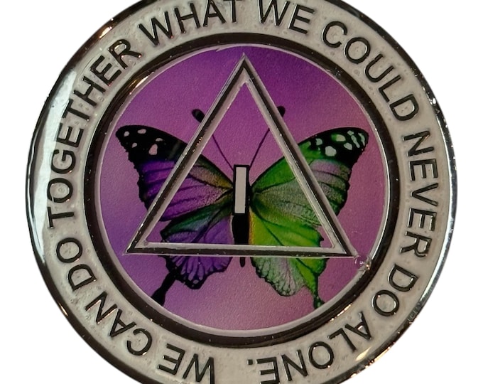 Butterfly Sobriety Chip with Serenity Prayer – Custom Painted AA Token