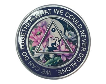 Customizable AA Sobriety Medallion: Lotus Yin Yang Alcoholics Anonymous Gift
