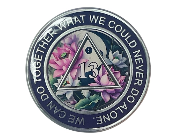 Customizable AA Sobriety Medallion: Lotus Yin Yang Alcoholics Anonymous Gift