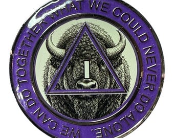 Handmade AA Medallion – Buffalo Theme – 38mm Anniversary Recovery Chip