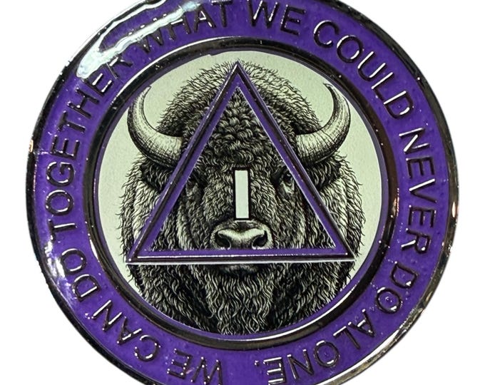 Handmade AA Medallion – Buffalo Theme – 38mm Anniversary Recovery Chip