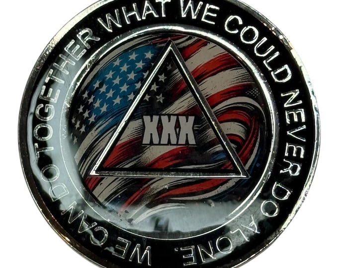 American Flag AA Recovery Medallion: Serenity Prayer Sobriety Token - Resin Finish