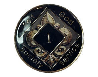 Gold and Black NA Token | Custom Recovery Coin with Fleur-de-Lis & Sunrise Design