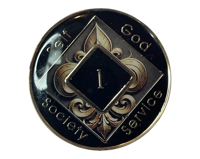 Gold and Black NA Medallion | Custom Recovery Chip with Fleur-de-Lis & Sunrise Design