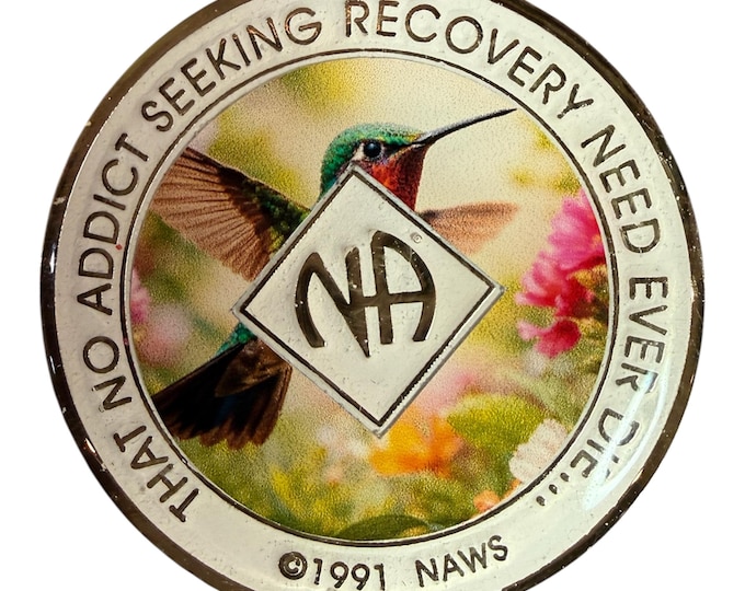 Hummingbird NA Recovery Token – Joy & Resilience Sobriety Coin with “That No Addict…” Back