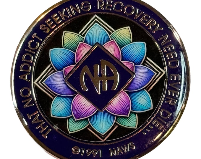 Lotus Flower NA Medallion – Narcotics Anonymous Sobriety Chip – Bronze Spiritual Recovery Token