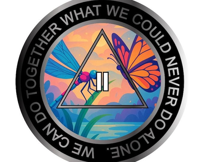 Dragonfly & Butterfly AA Recovery Coin – "We Can Do Together" – Serenity Prayer Back - Resin Finish