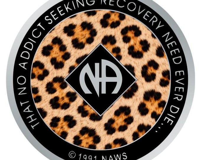 Leopard Print NA Recovery Medallion 34mm – Narcotics Anonymous Sobriety Chip – Custom Color Clean Time Gift
