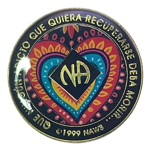 NA Medalla de Recuperación en Español – Chip Personalizado con Tiempo Limpio – Hecho a Mano con Residenta Brillante