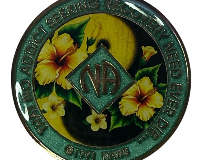 Hibiscus Yin Yang NA Medallion: Tropical Floral Sobriety Chip
