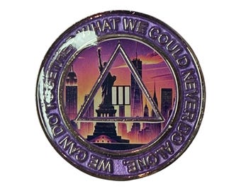 NYC Skyline AA Recovery Medallion: Custom Year & Color, Serenity Prayer