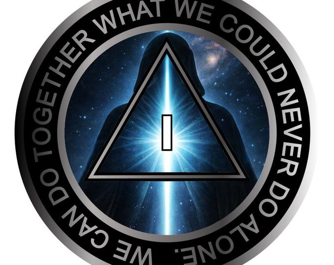 AA 12 step Recovery Medallion – Cosmic Hooded Figure, Serenity Prayer- resin finish