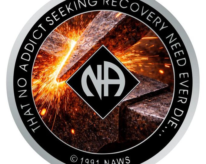 Forged Steel NA Recovery Medallion – “Iron Sharpens Iron” Sobriety Chip with “That No Addict…” Back