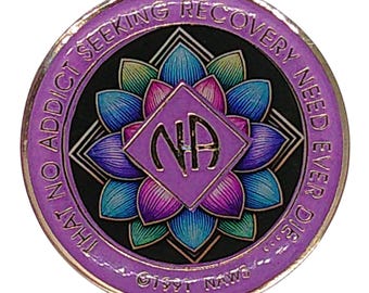 Lotus Flower NA Medallion – Narcotics Anonymous Sobriety Chip – Bronze Spiritual Recovery Token