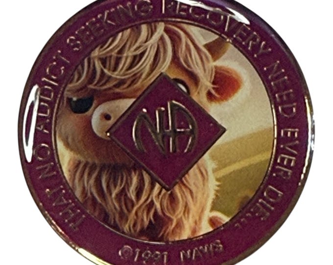 Highland Cow NA Medallion: Custom Sobriety Chip, Recovery Gift