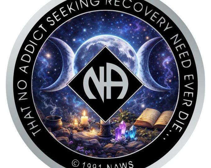 Triple Moon NA Recovery Token – Lunar Cycle Sobriety Chip with “That No Addict…” Back
