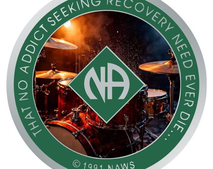 Drummer NA Recovery Medallion 34mm – Narcotics Anonymous Sobriety Token – Custom Color Clean Time Chip