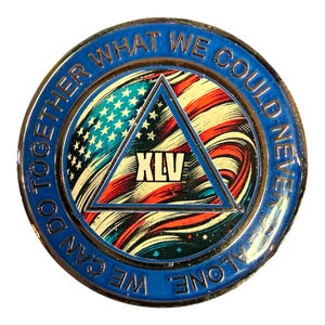 American Flag AA Recovery Medallion: Serenity Prayer Sobriety Token - Resin Finish