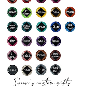 Medallion color chart displaying twenty-four standard circular color options with labels such as Ruby Red, Green, Blue, and Black.