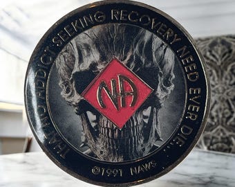 Black and Red Skull Narcotics Anonymous Recovery Medallion