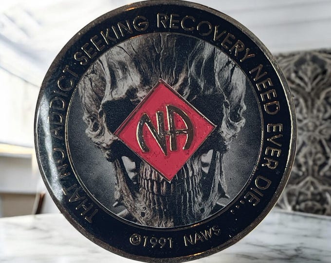 Black and Red Skull Narcotics Anonymous Recovery Medallion