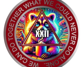 Medallón de recuperación AA con mapache colorido – Moneda de aniversario de sobriedad, ficha de acero inoxidable