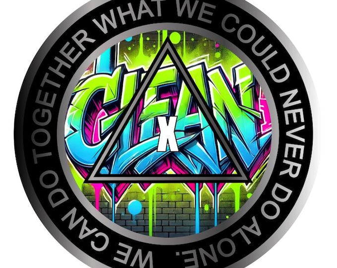 Clean Graffiti AA Recovery Medallion 38mm – Alcoholics Anonymous Sobriety Chip – Custom Color Clean Time Coin
