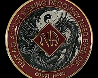 NA Dragon Recovery Medallion | Custom Clean Time Chip | Yin Yang Design | Personalized Milestone Coin