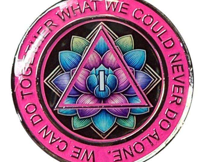 Lotus Flower Recovery Medallion – Personalized Clean Time Chip with Serenity Prayer
