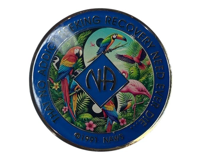 Tropical NA Medallion: Custom Sobriety Gift, Jungle Yin Yang Design