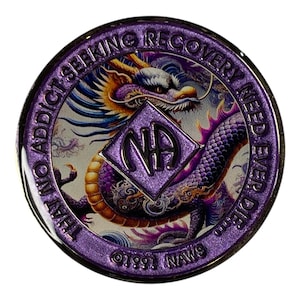 Artistic Narcotics Anonymous Medallion | Custom NA Recovery Coin | Anniversary Milestone Gift | Chinese Dragon Recovery Medallion