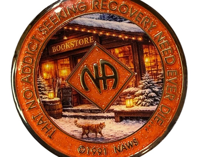 Cozy Bookstore NA Recovery Medallion 34mm – Narcotics Anonymous Sobriety Chip – Custom Color Clean Time Gift