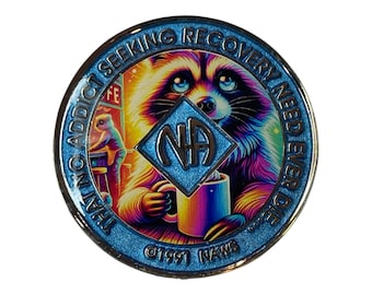 Coffee Raccoon NA Medallion: Narcotics Anonymous Recovery Token | Bronze Sobriety Coin