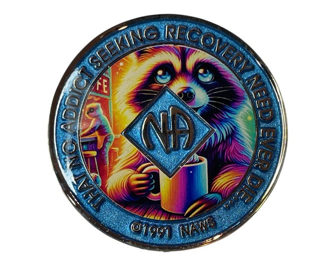 Coffee Raccoon NA Medallion: Narcotics Anonymous Recovery Token