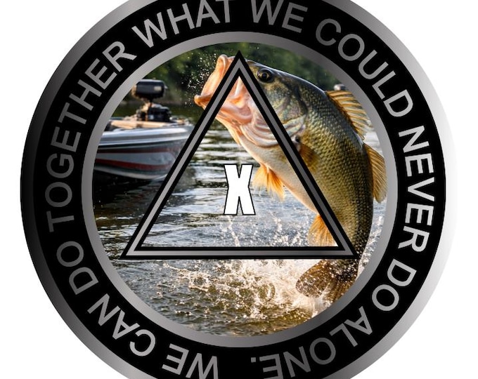 Bass Fishing AA Recovery Medallion – Alcoholics Anonymous Sobriety Chip – Custom Color Clean Time Coin