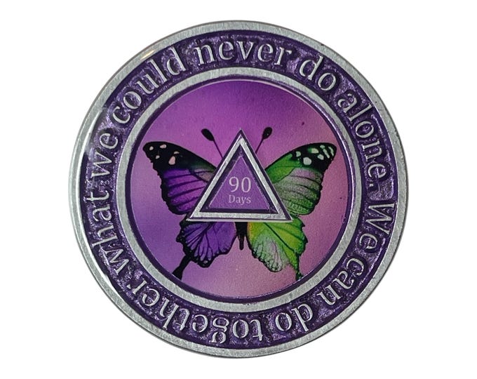 Customizable AA Sobriety Medallion: Butterfly Design, Serenity Prayer