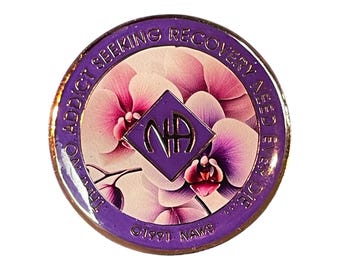 Handmade NA Orchid Recovery Medallion: Custom Clean Time Narcotics Anonymous Chip