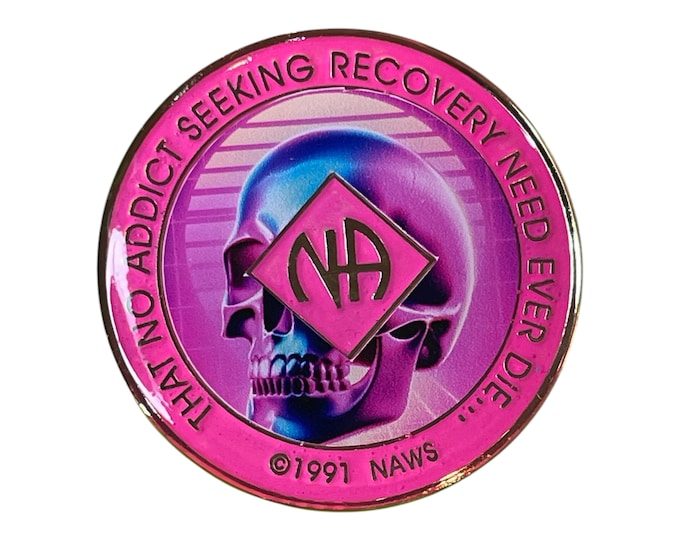 Neon Skull NA Medallion: Cyberpunk Recovery Anniversary Token