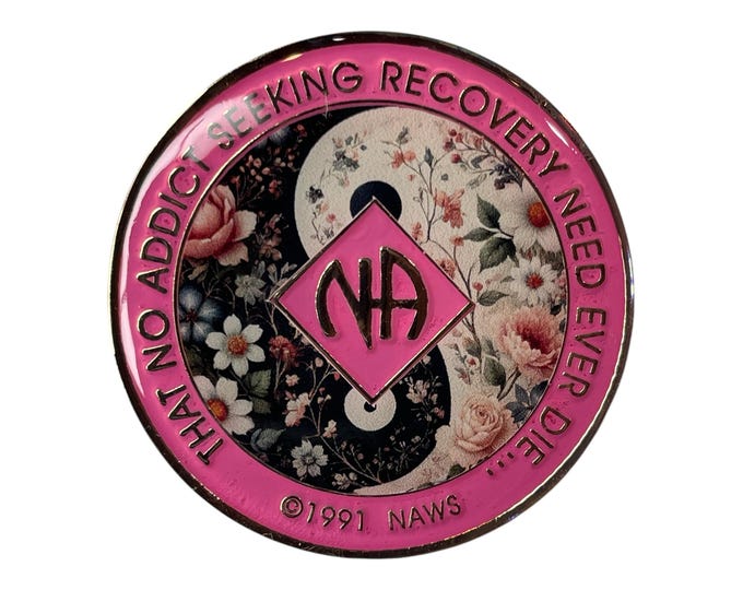 NA Medallion – Floral Yin-Yang Narcotics Anonymous Coin, Recovery Token, Sobriety Anniversary Chip, Custom Clean Time Gift
