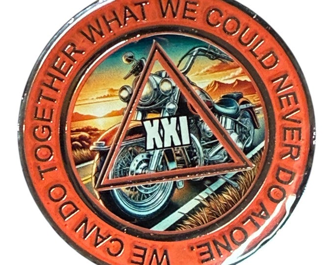 AA Motorcycle Medallion – Mountain Sunset Sobriety Chip – Custom Year & Color