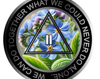 Forget-Me-Not Flower AA Recovery Medallion – Gentle Floral Sobriety Chip with Serenity Prayer