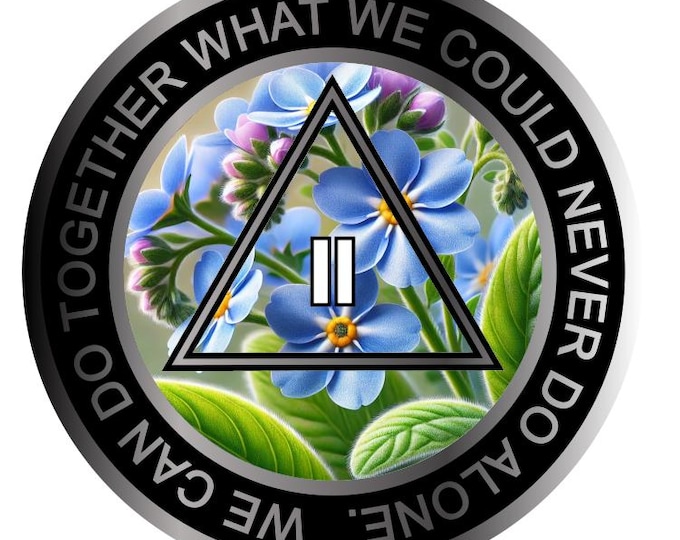 Forget-Me-Not Flower AA Recovery Medallion – Gentle Floral Sobriety Chip with Serenity Prayer
