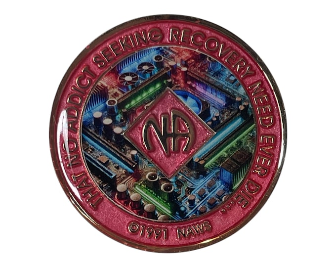 Pink Circuit Board NA Recovery Medallion - Narcotics Anonymous Clean Time Gift