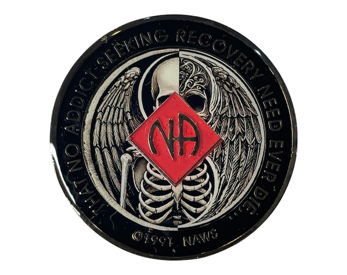 Personalized NA Medallion: Angel & Skeleton Narcotics Anonymous Coin
